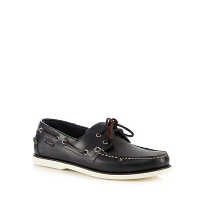 Loake Big and tall navy leather lace-up boat shoes